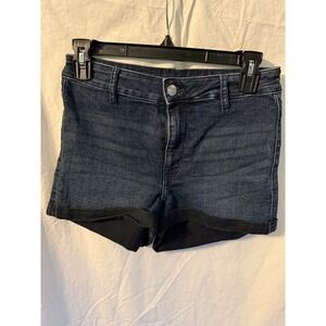 HM Divided Womens Dark Wash Denim High Waisted Cuffed Jean Shorts Size 6
